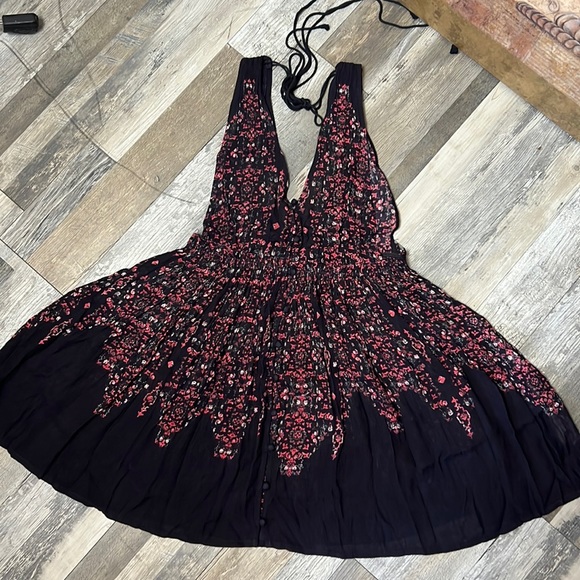 FP One Floral Slip mini dress Pinafore open back flawy Sz. S Button front - Picture 5 of 17